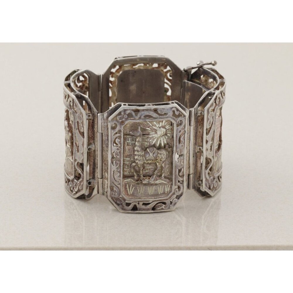 Sterling Silver Aztec Mayan Bracelet 6 3/4" inch - Picture 7 of 9